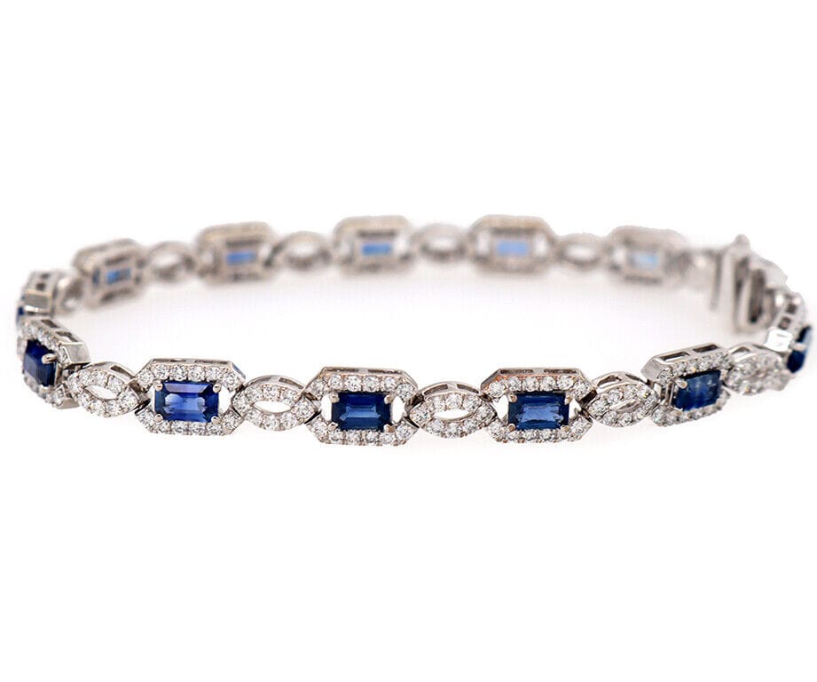 4.80ctw Sapphire and 1.29ctw Diamond Frame Link Bracelet in 14K