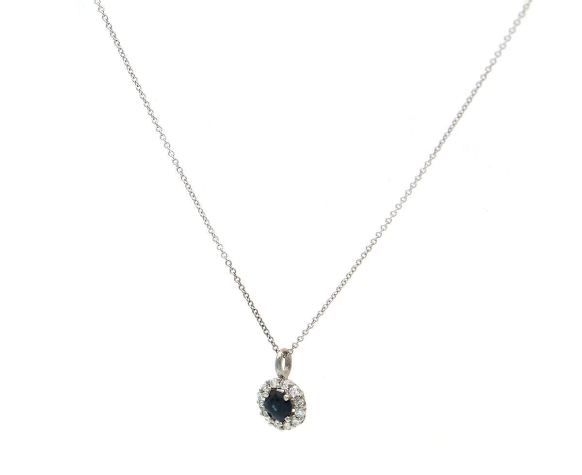 0.70ct Round Sapphire and 0.50ctw Diamond Halo Pendant Necklace in 14K