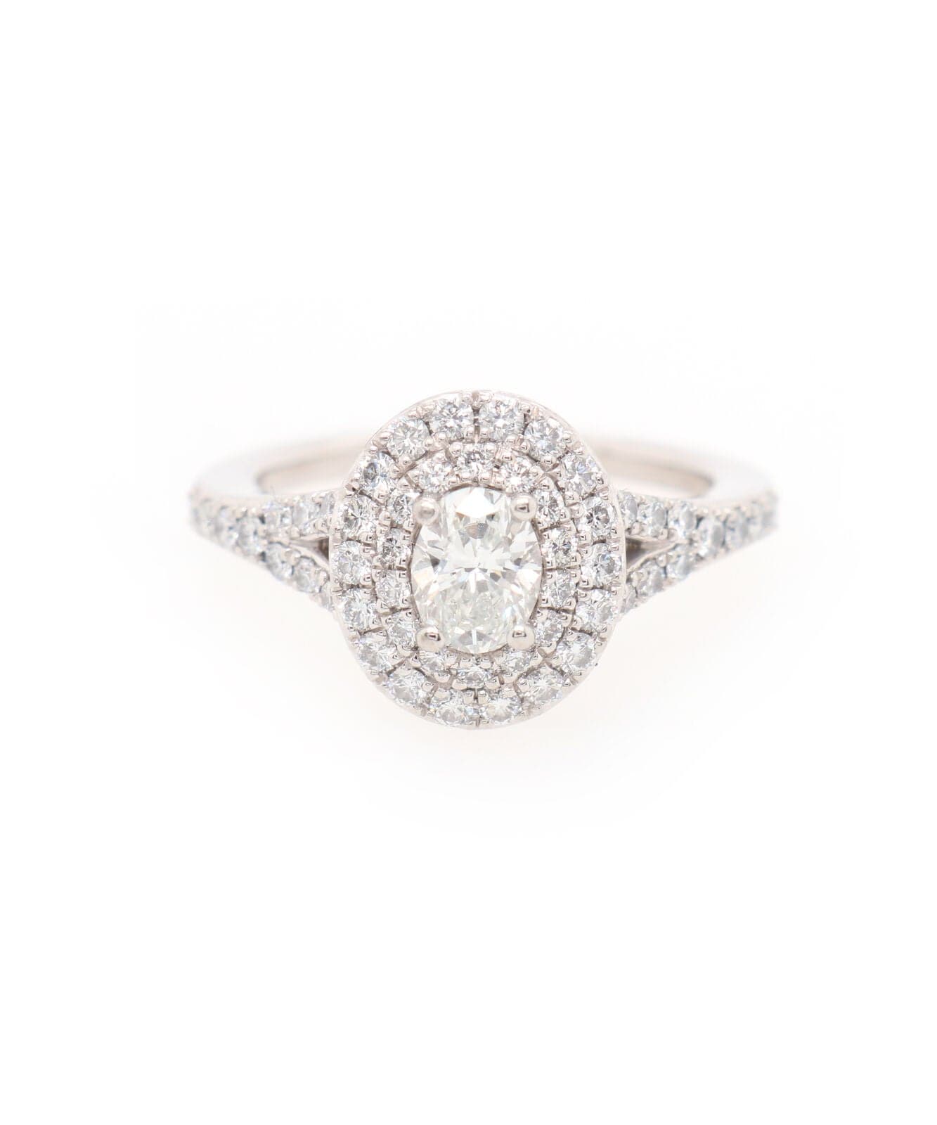 1.20ctw Oval and Round Diamond Double Frame Engagement Ring in Platinum