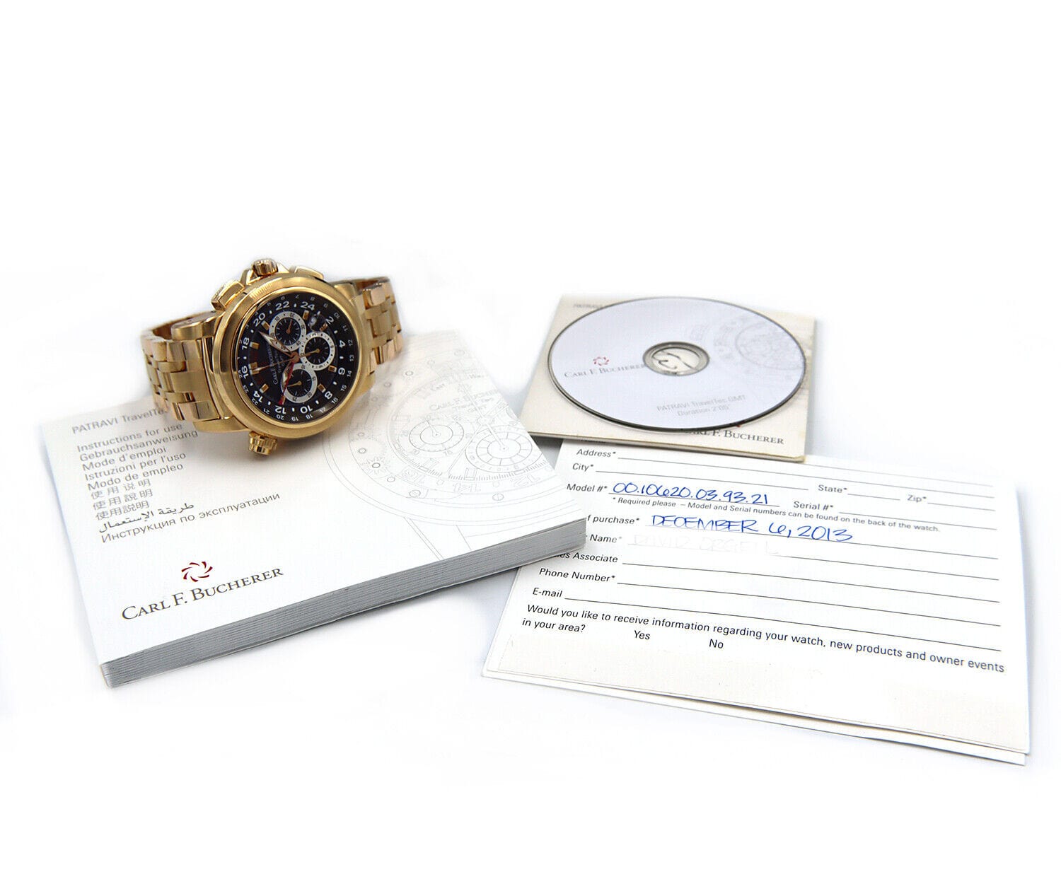 2013 Carl F. Bucherer Patravi Traveltec GMT 47MM Men's Watch