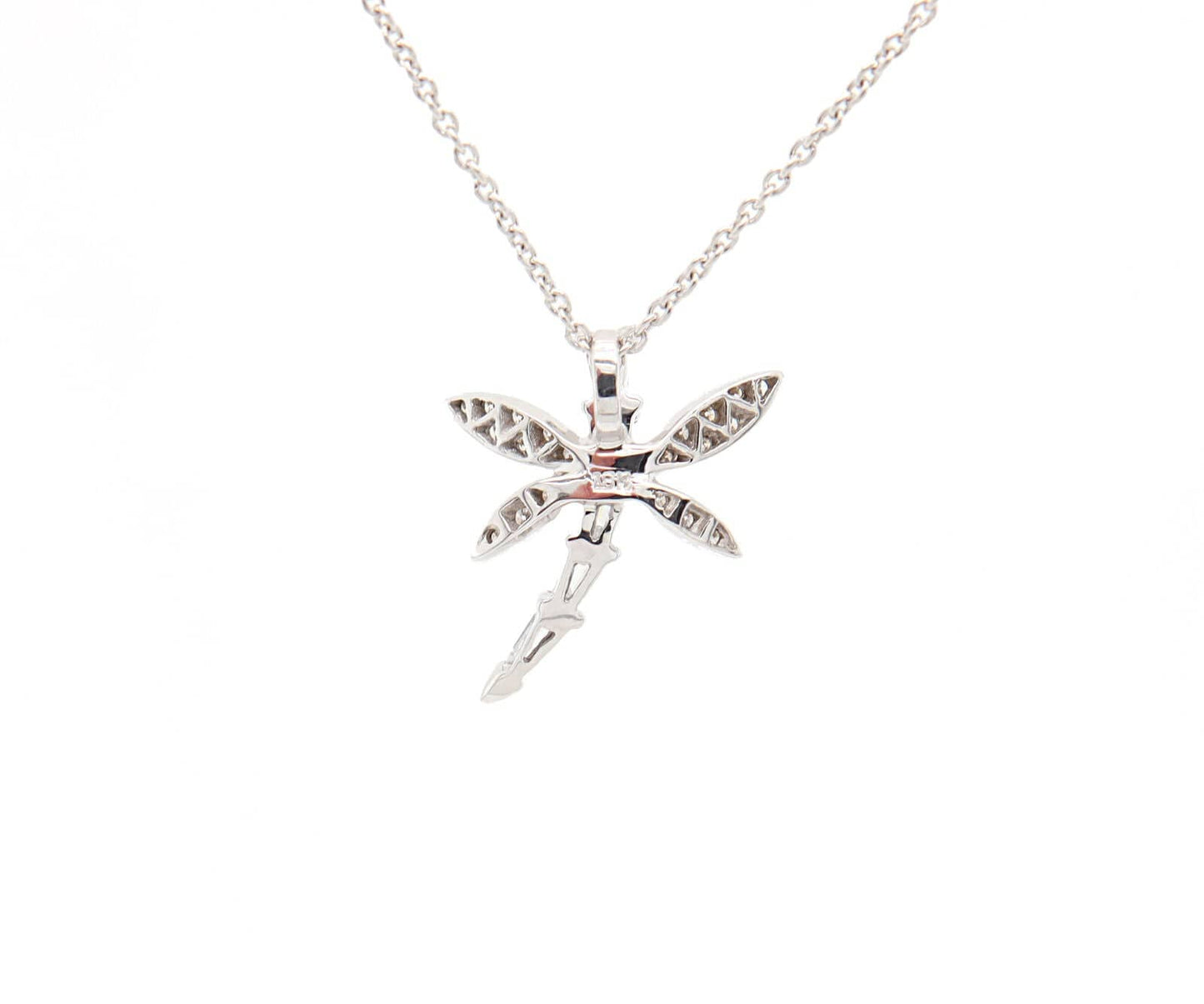 0.40ctw Baguette and Round Diamond Dragonfly Pendant Necklace in 18K