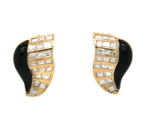 1.00ctw Baguette Diamond and Onyx Earrings in 18K