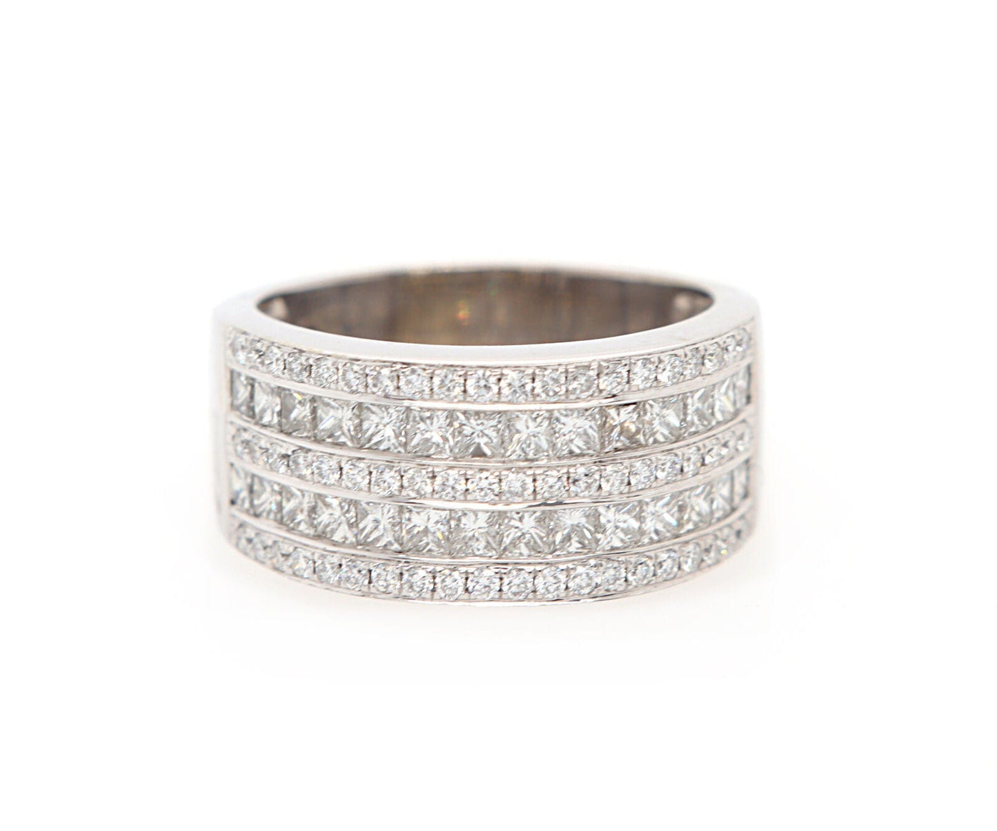 1.50ctw Round and Princess Diamond Multi Row Wide Band Ring in 18K