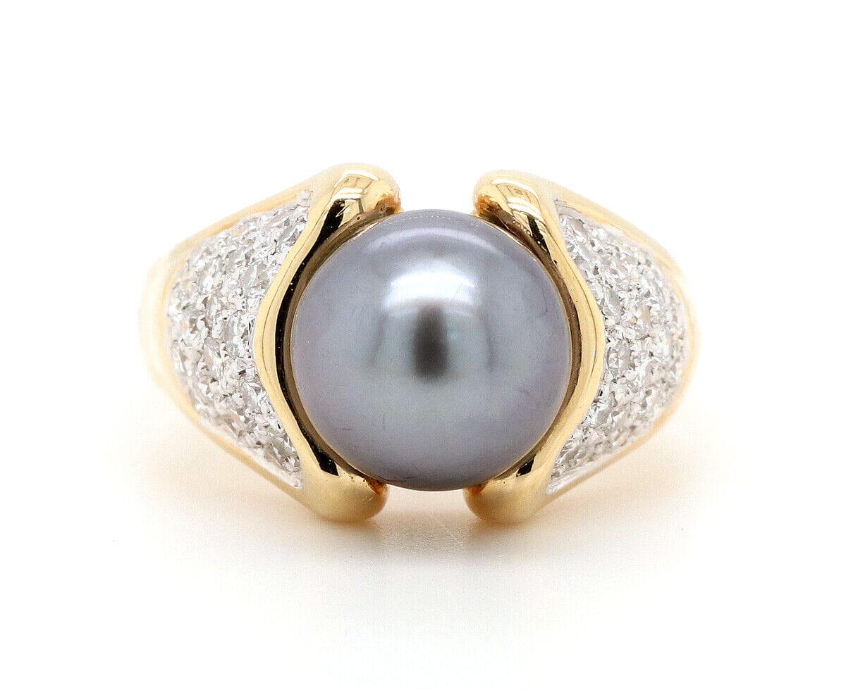 10.0MM Black Tahitian Pearl and 1.00ctw Diamond Ring in 18K