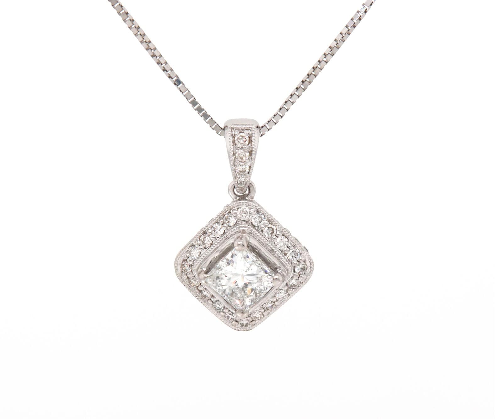 1.21ctw Princess and Round Diamond Frame Pendant Necklace in 14K