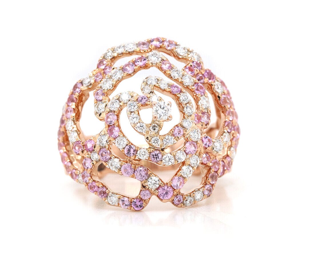 2.00ctw Pink Sapphire and 1.33ctw Diamond Flower Ring in 18K