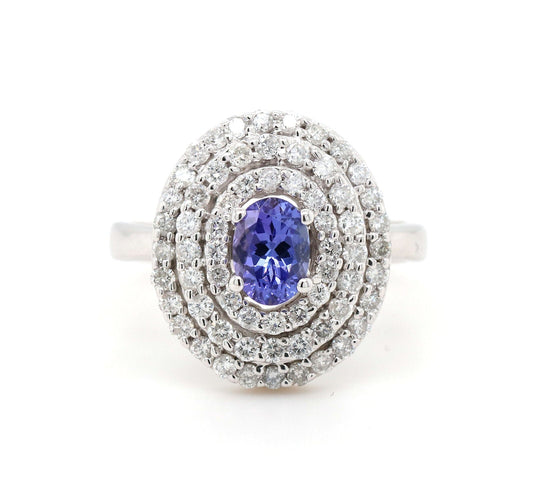 0.88ct Oval Tanzanite and 1.50ctw Diamond Triple Frame Ring in 14K