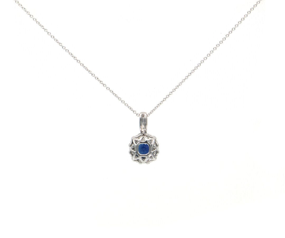 1.27ct Round Sapphire and 0.45ctw Diamond Frame Pendant Necklace in 14K