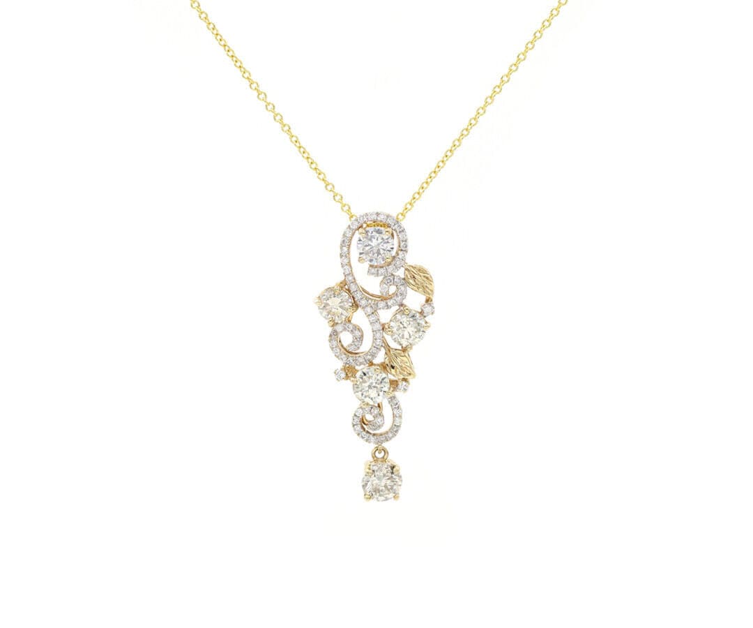 1.75ctw Diamond Swirling Leaf Pendant Necklace in 14K