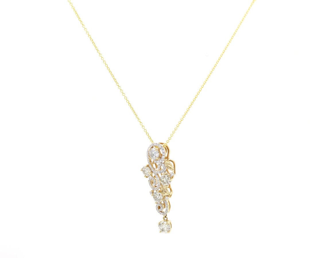 1.75ctw Diamond Swirling Leaf Pendant Necklace in 14K