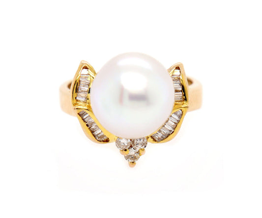 11.50MM South Sea Pearl and 0.25ctw Diamond Ring in 14K