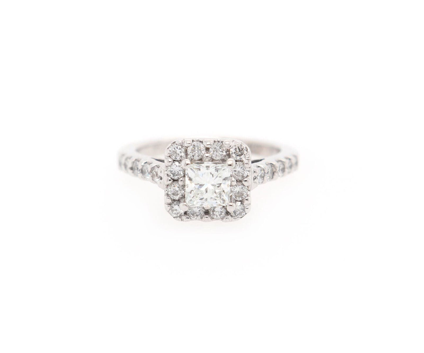 0.97ctw Princess and Round Diamond Frame Engagement Ring in 18K