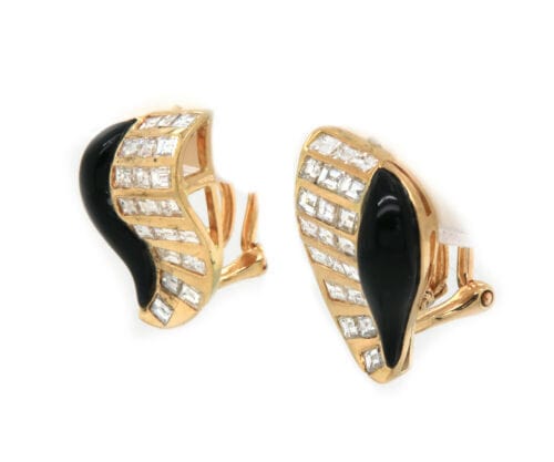 1.00ctw Baguette Diamond and Onyx Earrings in 18K