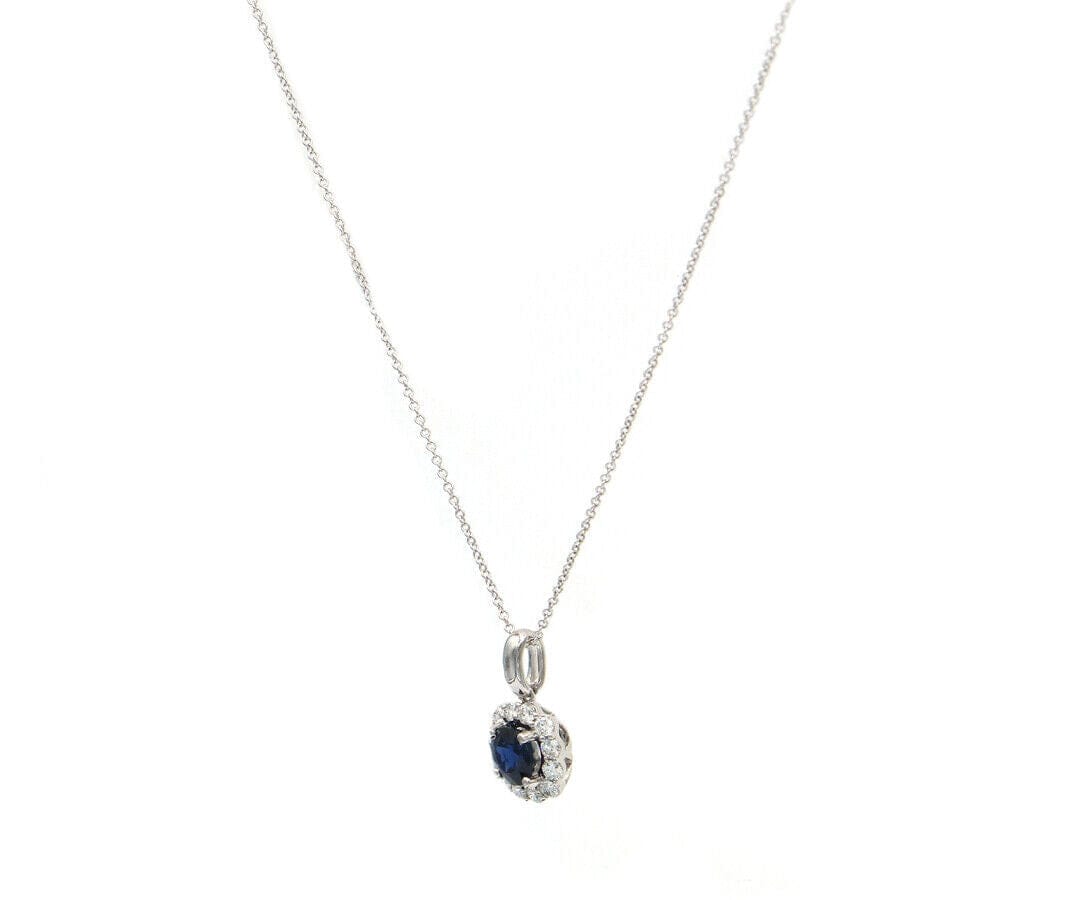 1.27ct Round Sapphire and 0.45ctw Diamond Frame Pendant Necklace in 14K