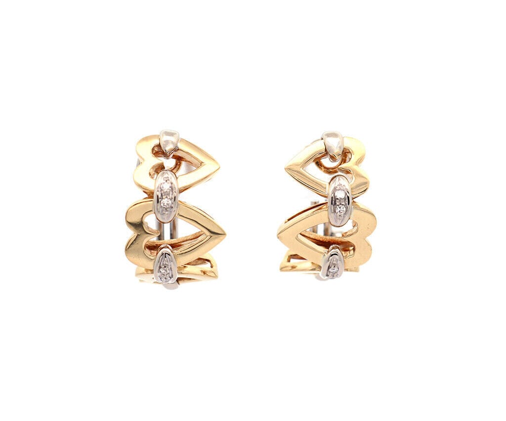 0.20ctw Diamond Heart Linked Two Tone Omega Back Earrings in 18K