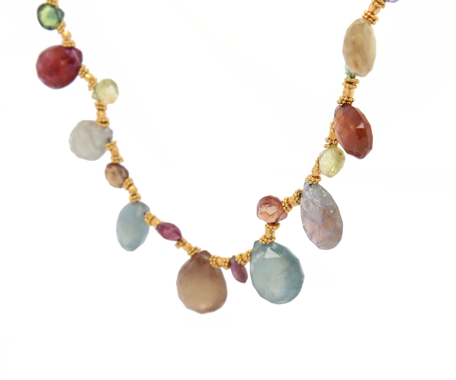 60.0ctw Multi-Color Briolette Stones Necklace in 21K