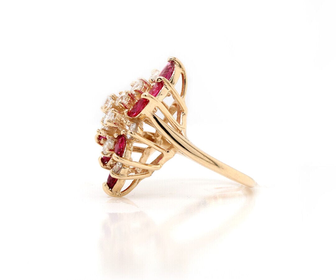 1.25ctw Marquise Ruby and 1.00ctw Diamond Spray Cocktail Ring in 14K