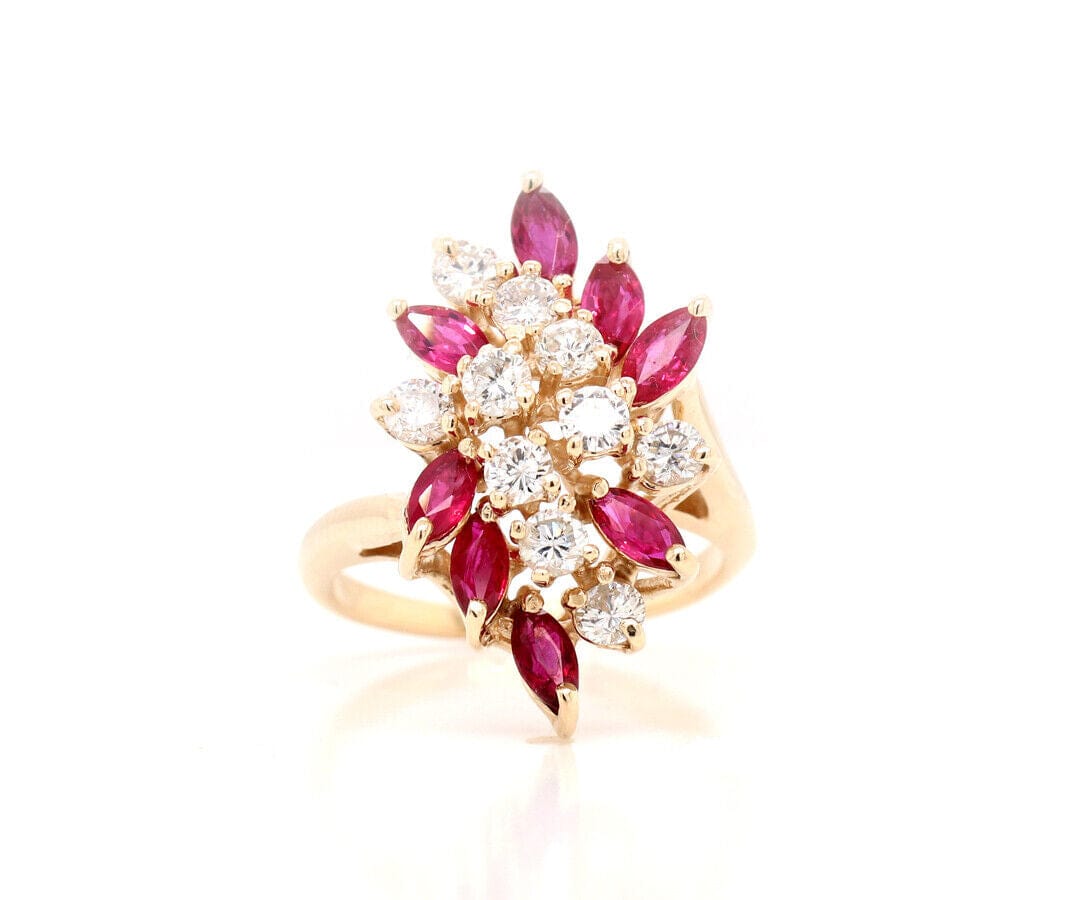 1.25ctw Marquise Ruby and 1.00ctw Diamond Spray Cocktail Ring in 14K