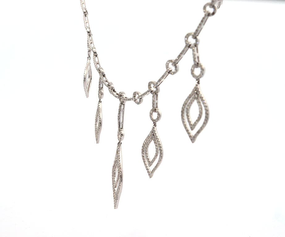 8.00ctw Diamond Leaf Dangle Station Necklace in 14K