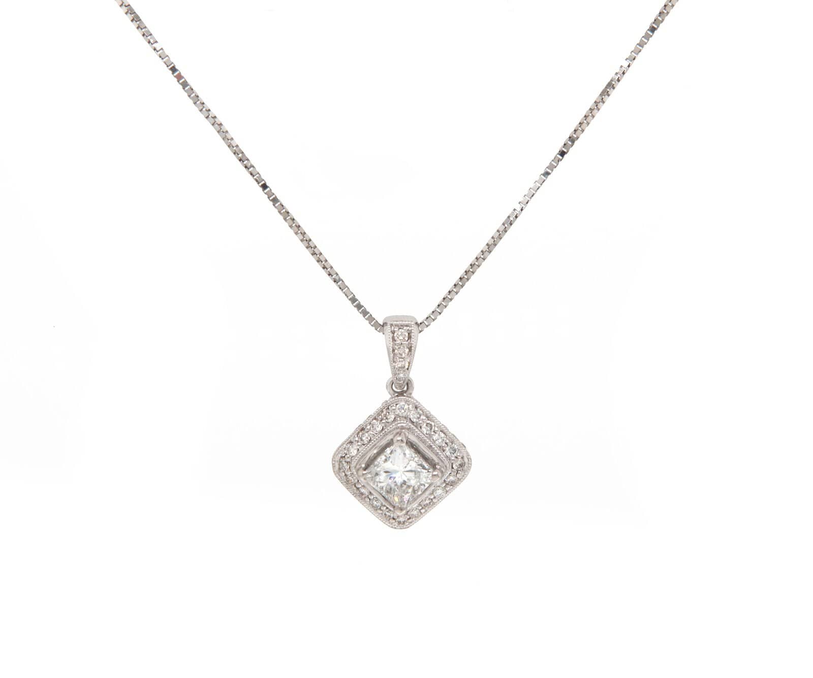 1.21ctw Princess and Round Diamond Frame Pendant Necklace in 14K