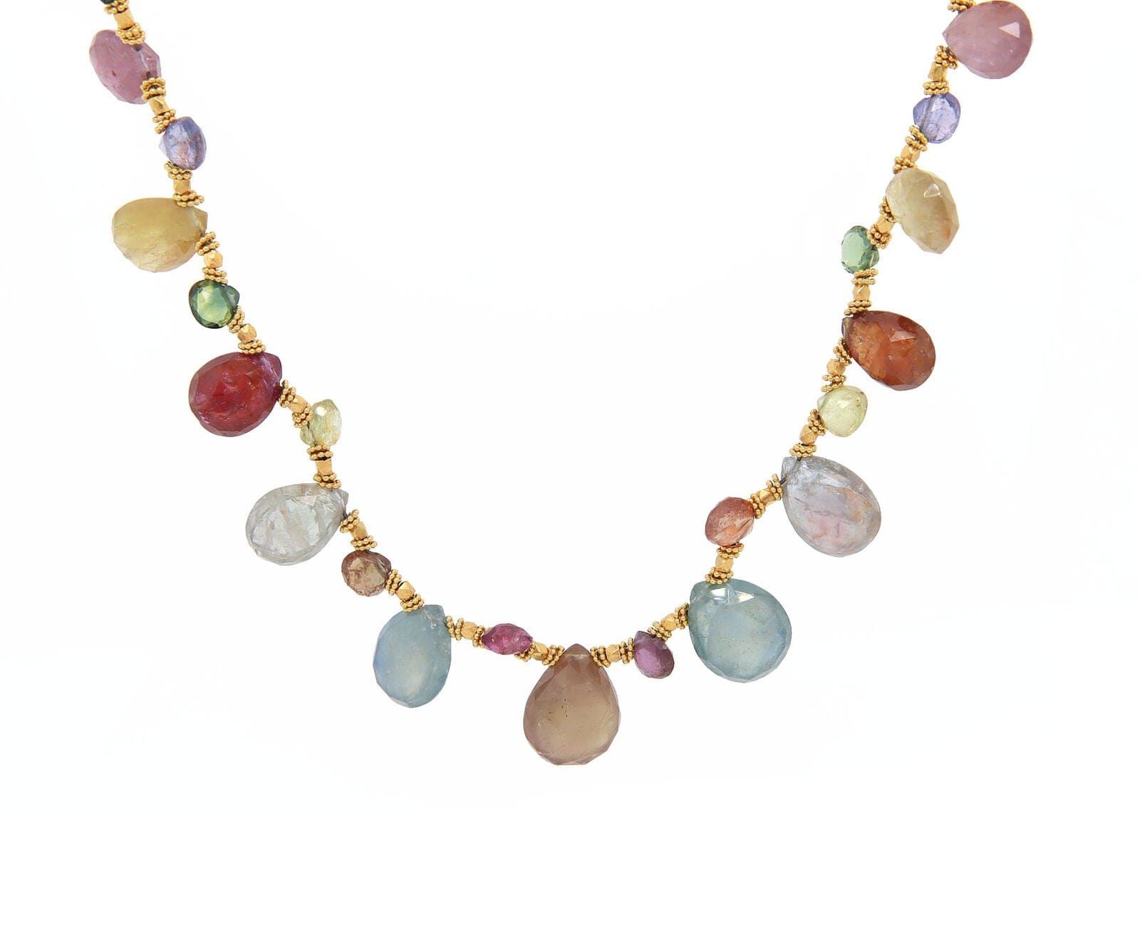 60.0ctw Multi-Color Briolette Stones Necklace in 21K