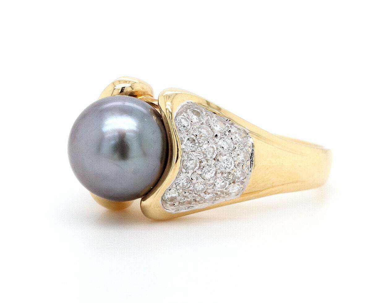 10.0MM Black Tahitian Pearl and 1.00ctw Diamond Ring in 18K