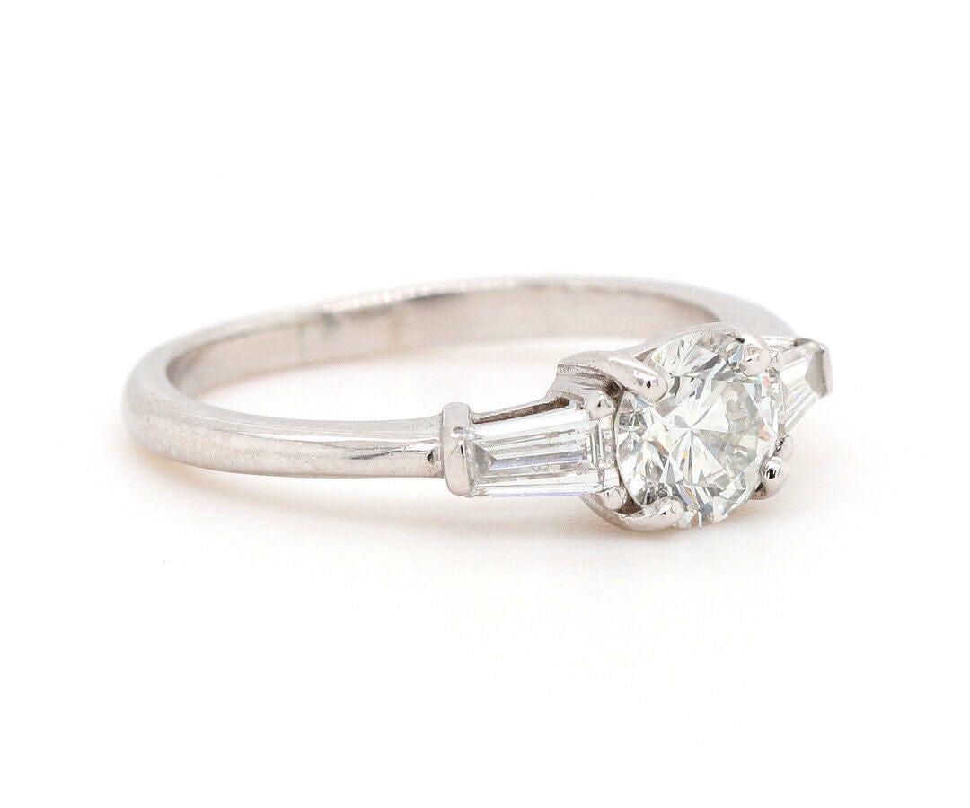 0.96ctw Round and Tapered Baguette Three Stone Engagement Ring in 14K