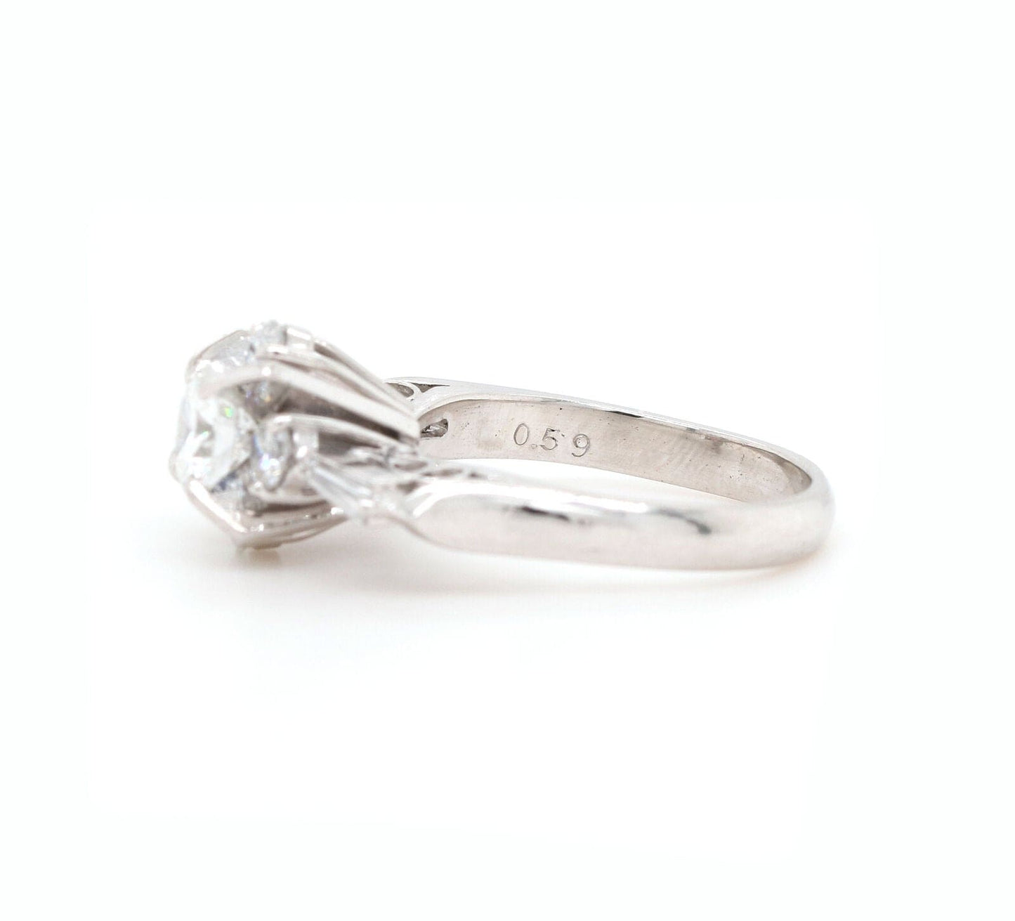 1.19ctw Round and Baguette Diamond Retro Style Ring in Platinum