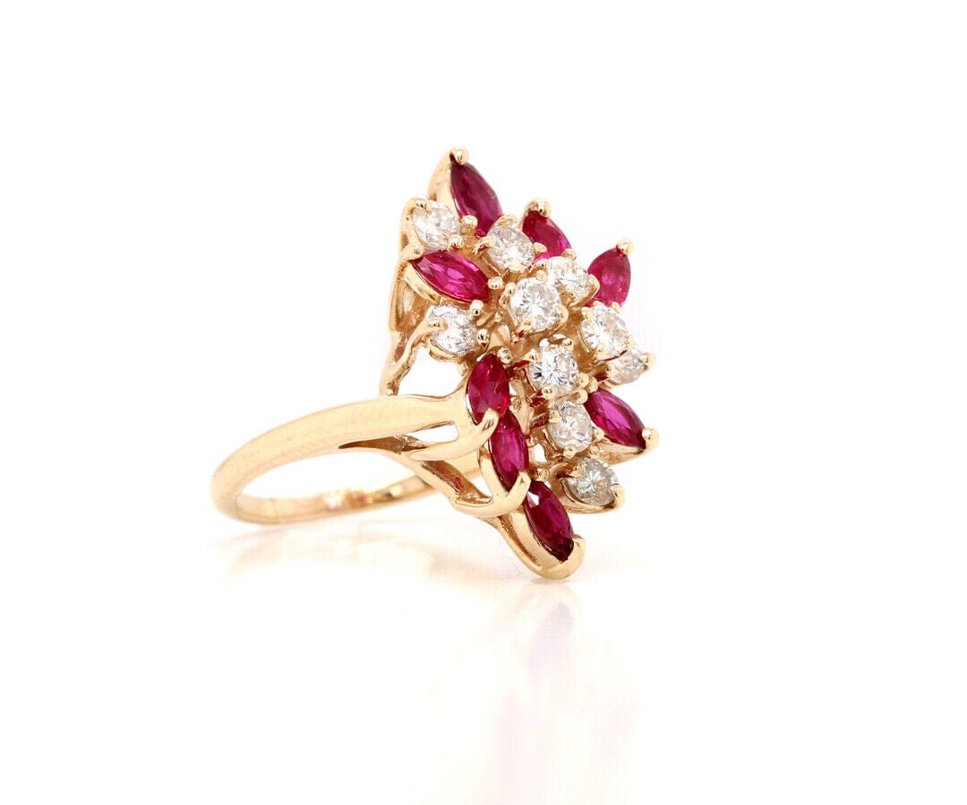 1.25ctw Marquise Ruby and 1.00ctw Diamond Spray Cocktail Ring in 14K