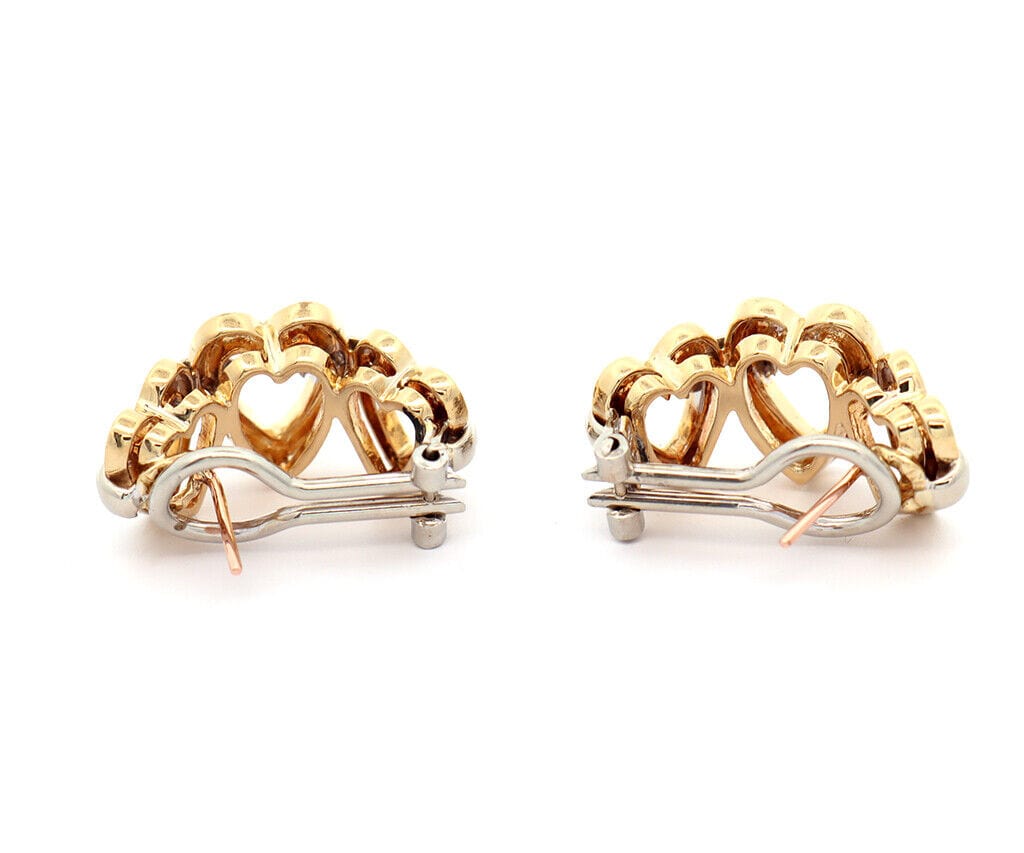 0.20ctw Diamond Heart Linked Two Tone Omega Back Earrings in 18K