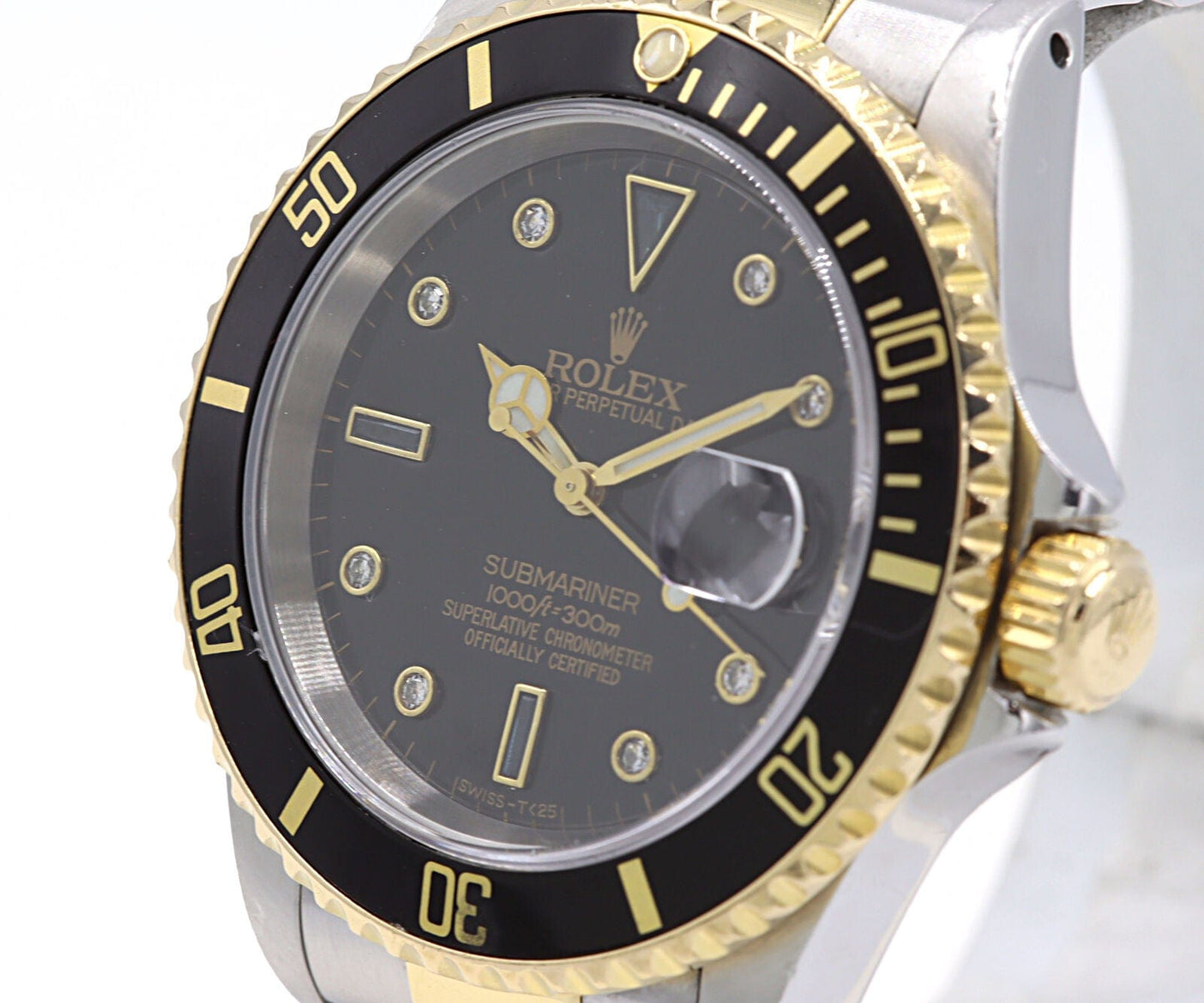 2001 Rolex Submariner 16613 40MM Aftermarket Diamond Black Dial Men's Watch