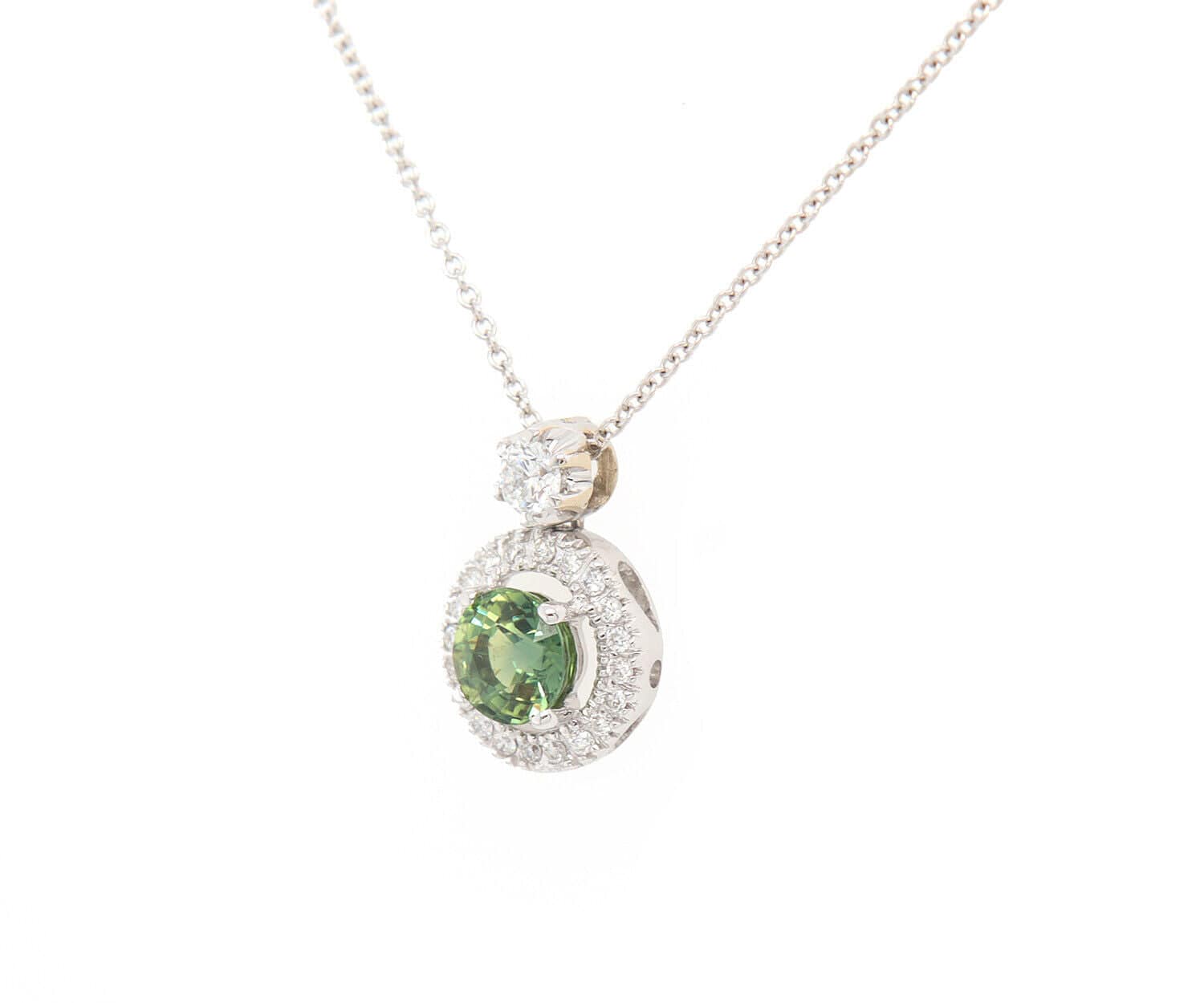 0.75ct Green Tourmaline and 0.25ctw Diamond Halo Pendant Necklace in 18K