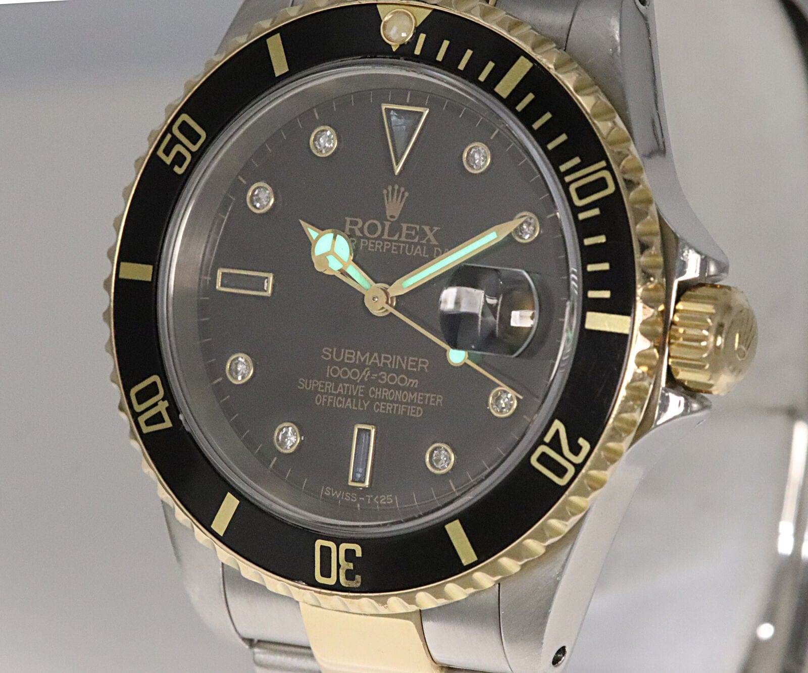 2001 Rolex Submariner 16613 40MM Aftermarket Diamond Black Dial Men's Watch