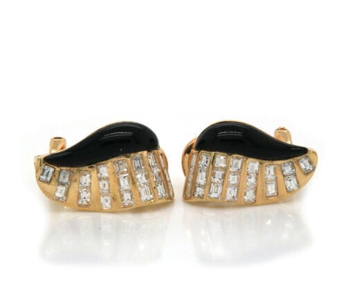 1.00ctw Baguette Diamond and Onyx Earrings in 18K