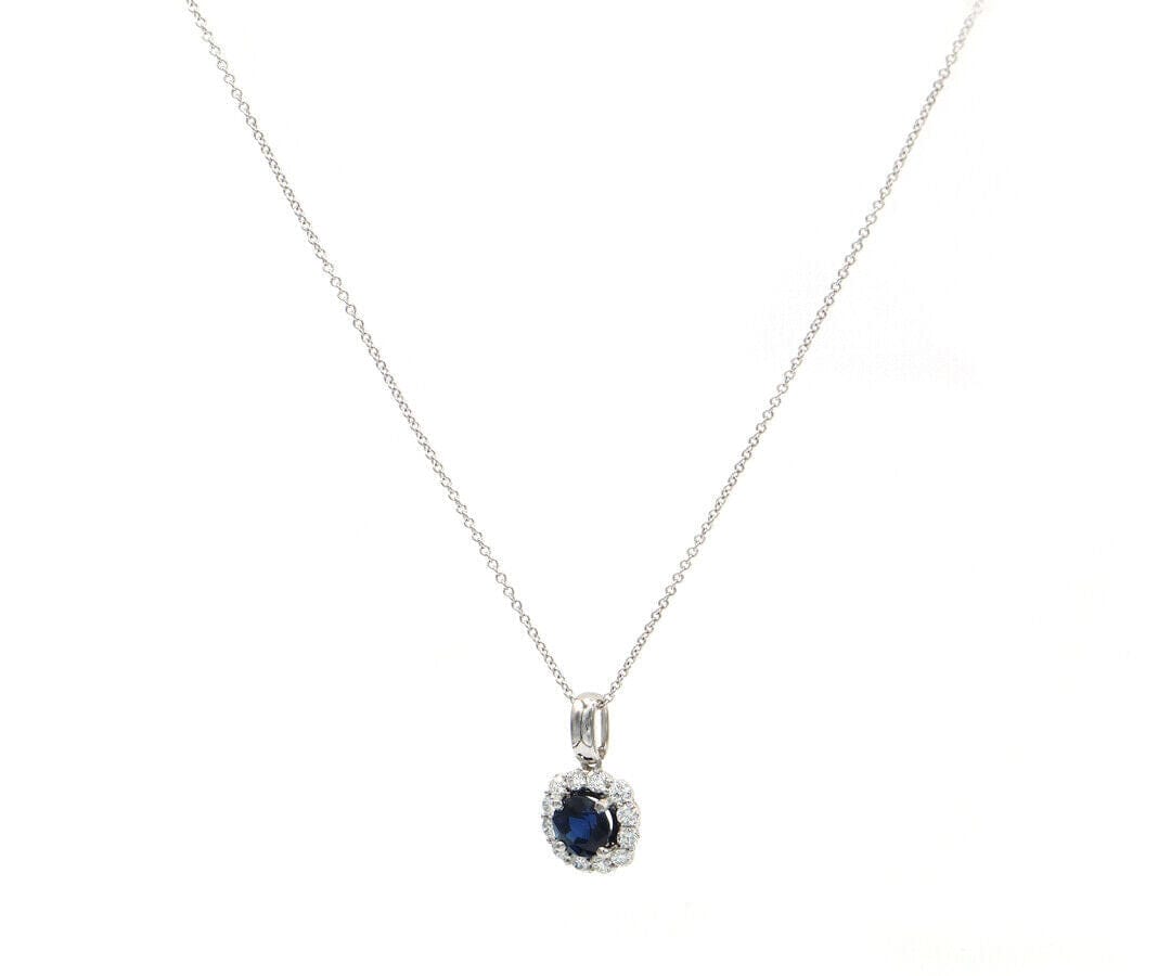 1.27ct Round Sapphire and 0.45ctw Diamond Frame Pendant Necklace in 14K