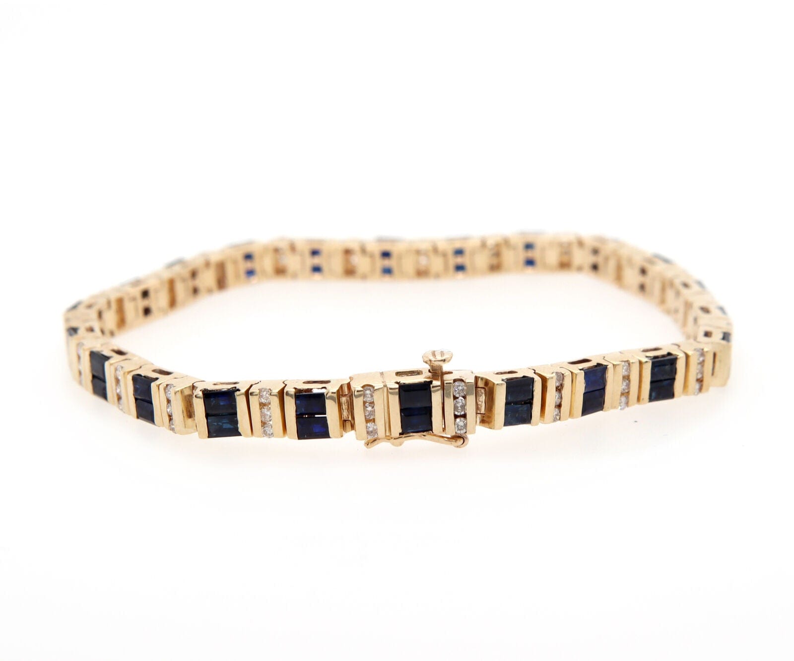 4.25ctw Baguette Sapphires and 0.33ctw Diamond Bracelet in 14K