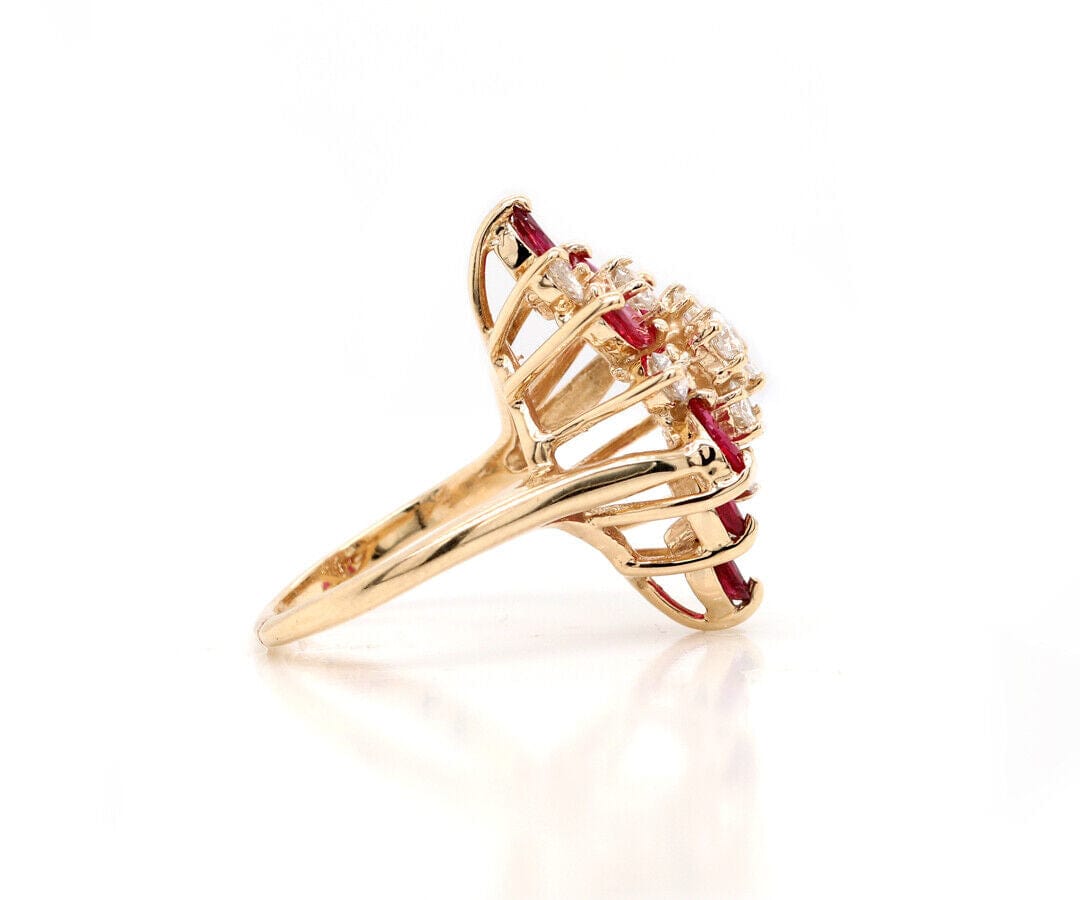 1.25ctw Marquise Ruby and 1.00ctw Diamond Spray Cocktail Ring in 14K