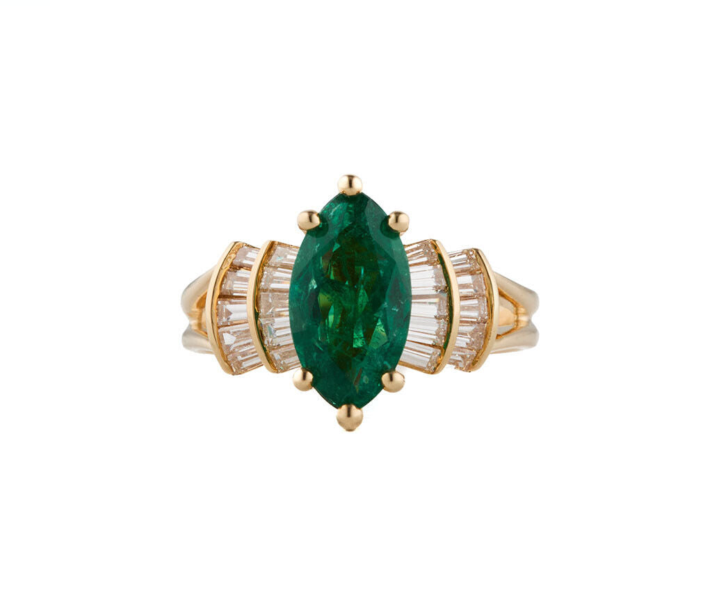 2.00ct Marquise Emerald and 0.65ctw Baguette Diamond Ring in 18K