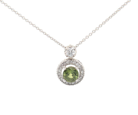 0.85ct Green Sapphire and 0.25ctw Diamond Halo Pendant Necklace in 18K