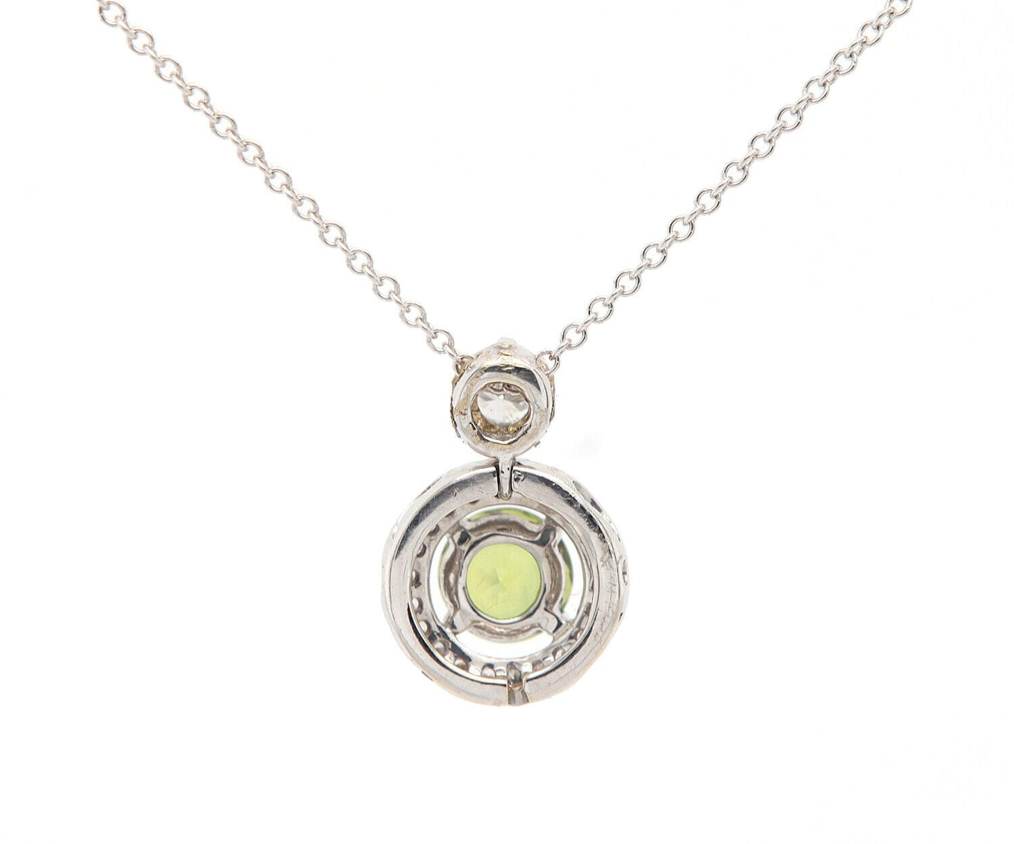 0.85ct Green Sapphire and 0.25ctw Diamond Halo Pendant Necklace in 18K