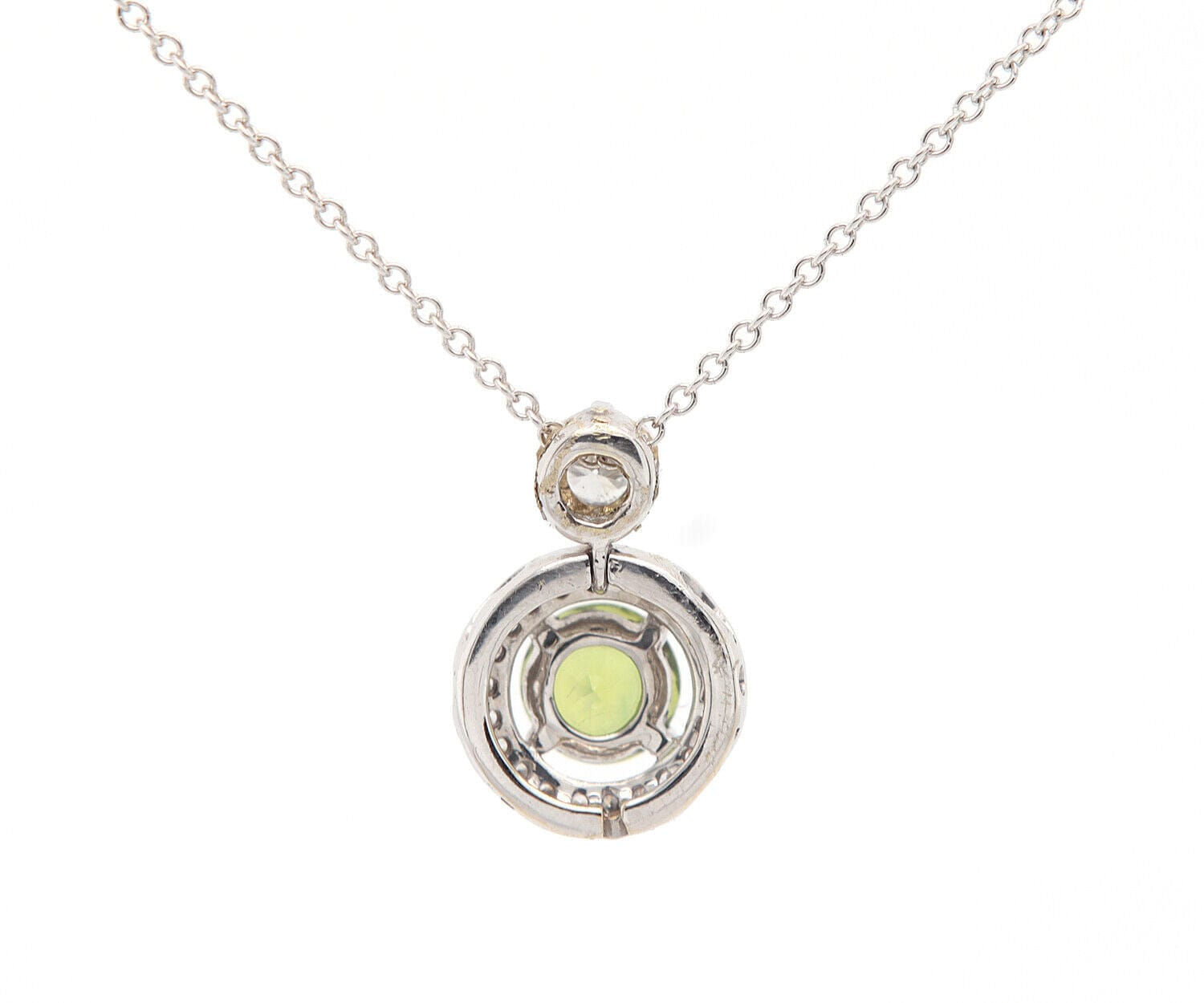 0.85ct Green Sapphire and 0.25ctw Diamond Halo Pendant Necklace in 18K