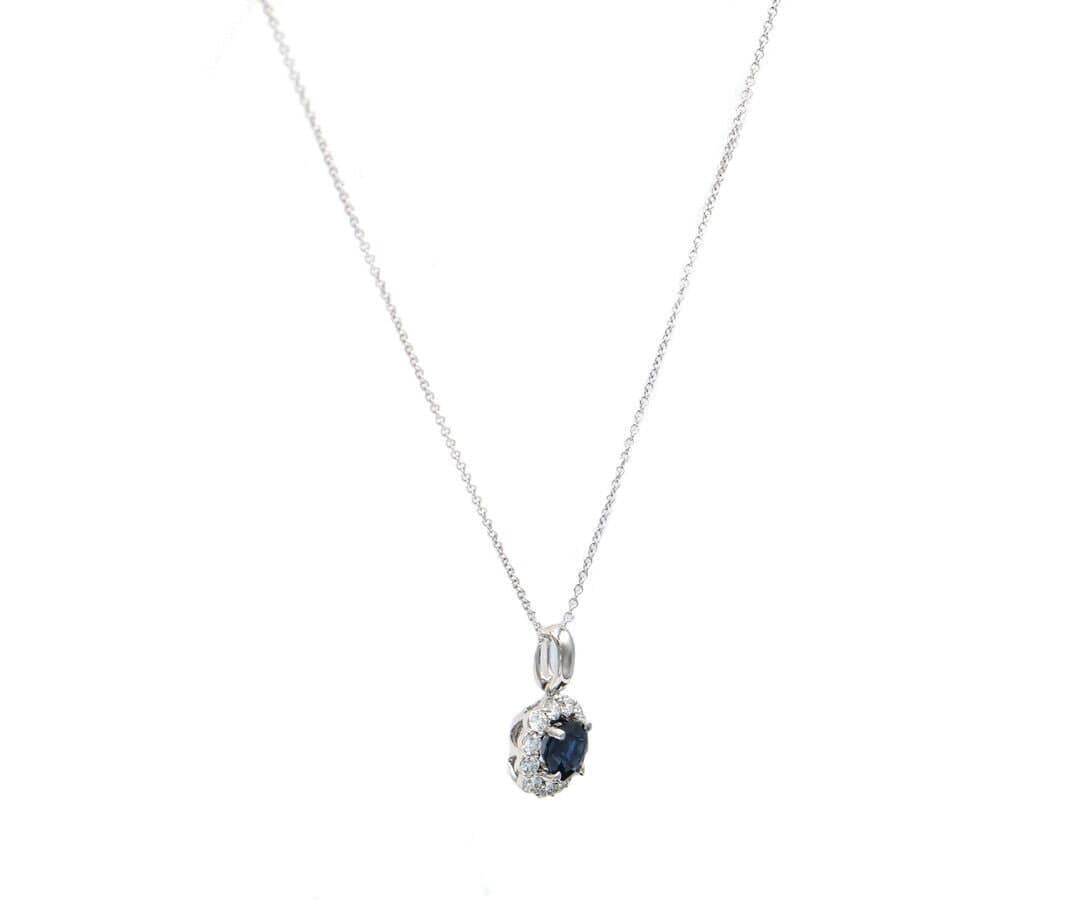 1.27ct Round Sapphire and 0.45ctw Diamond Frame Pendant Necklace in 14K