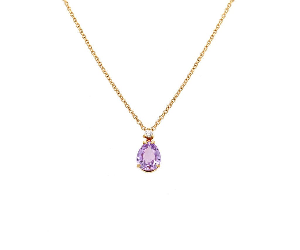 Tiffany & Co. 1.86ct Pear Cut Purple Sapphire and Diamond Pendant Necklace 18K