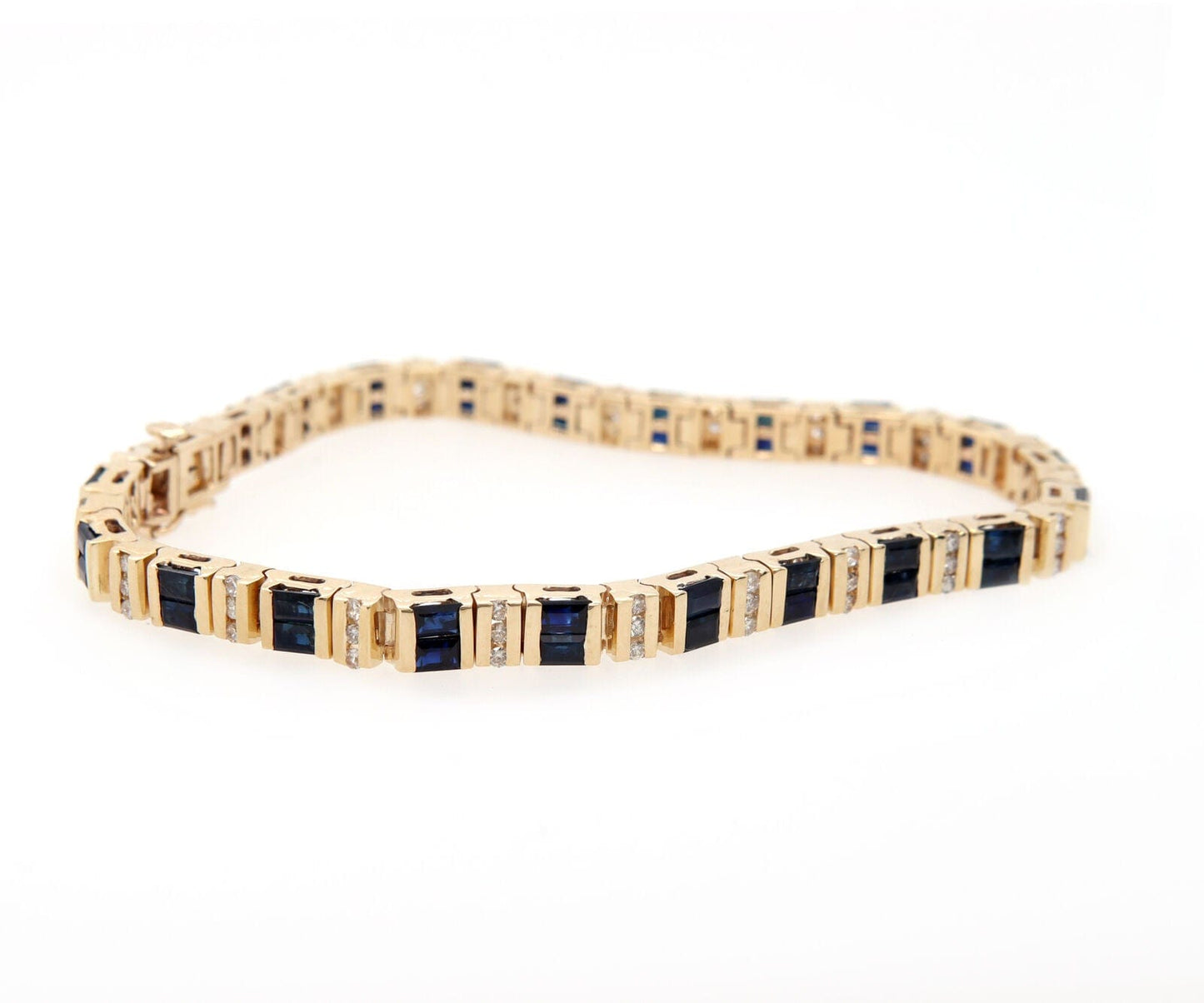 4.25ctw Baguette Sapphires and 0.33ctw Diamond Bracelet in 14K