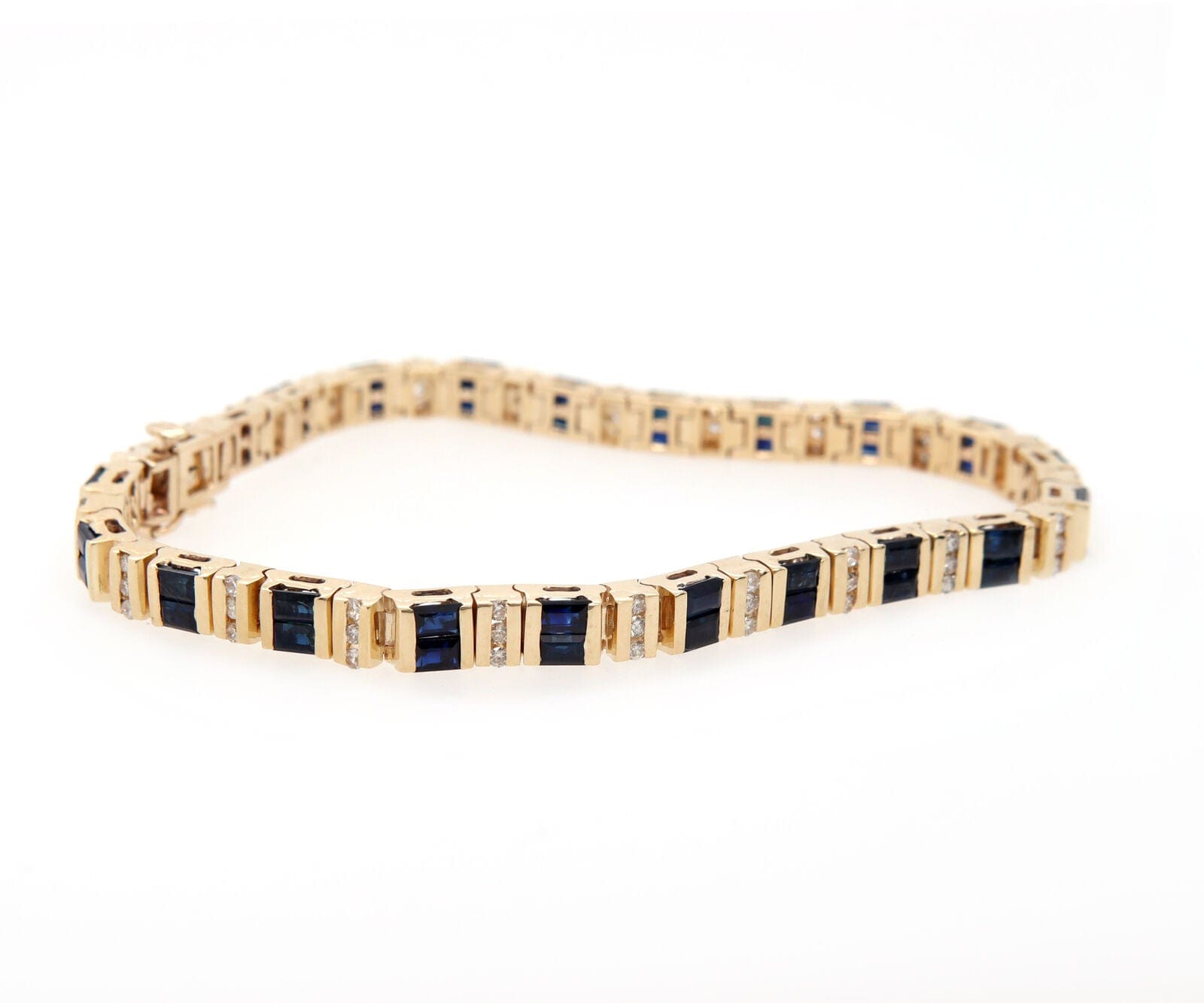 4.25ctw Baguette Sapphires and 0.33ctw Diamond Bracelet in 14K