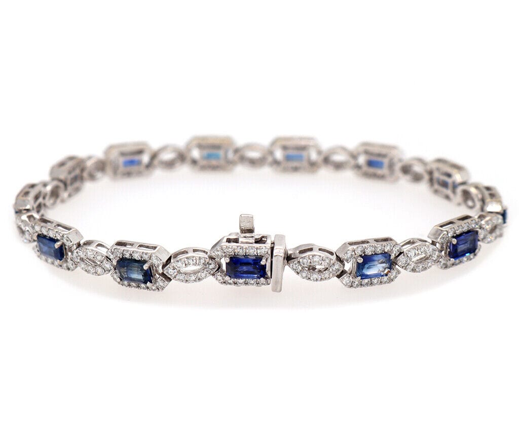 4.80ctw Sapphire and 1.29ctw Diamond Frame Link Bracelet in 14K