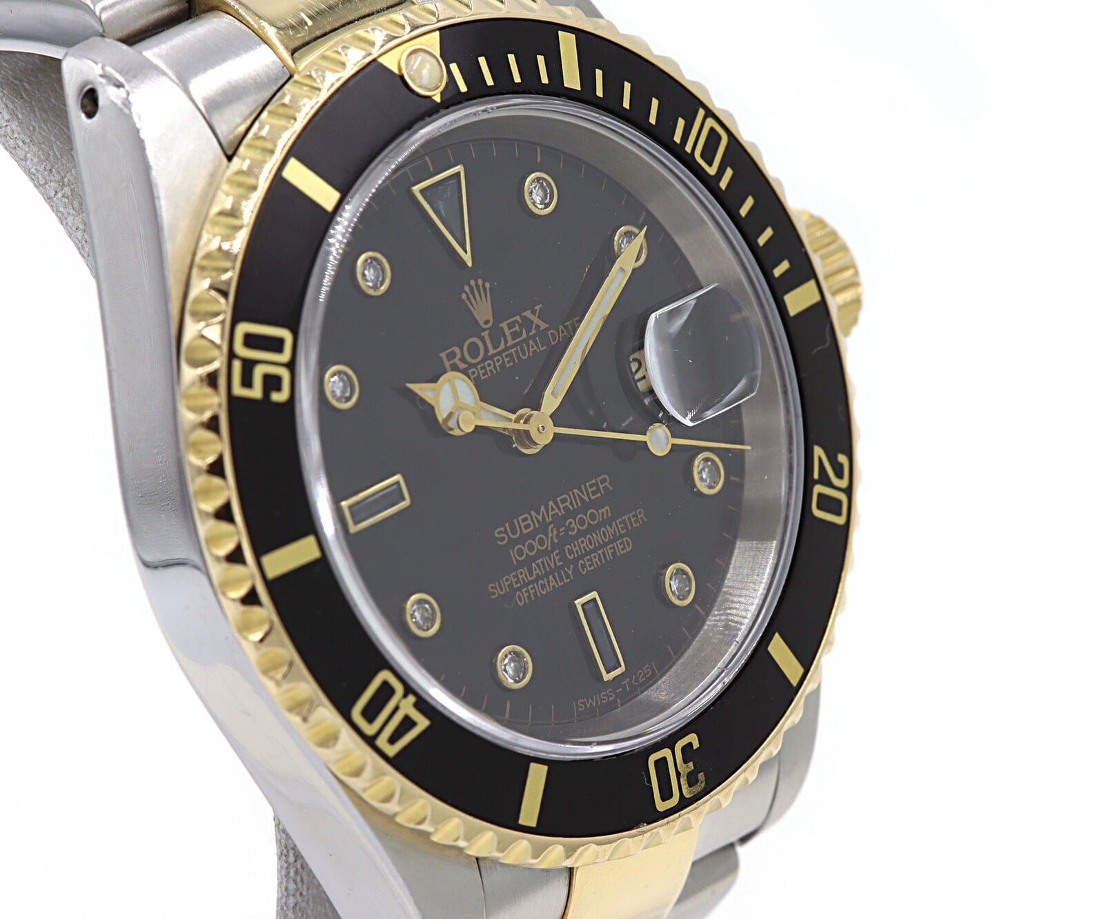 2001 Rolex Submariner 16613 40MM Aftermarket Diamond Black Dial Men's Watch