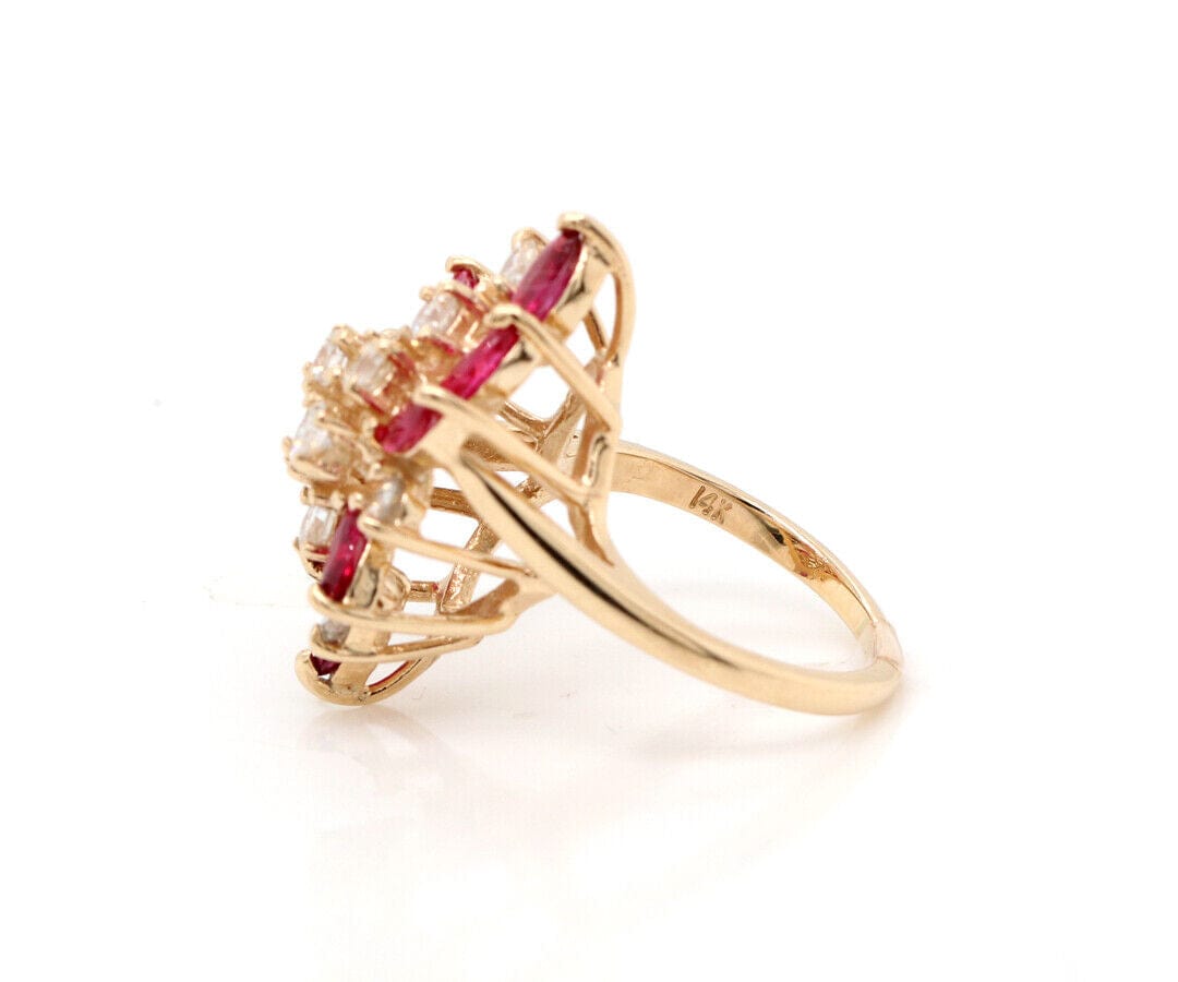 1.25ctw Marquise Ruby and 1.00ctw Diamond Spray Cocktail Ring in 14K