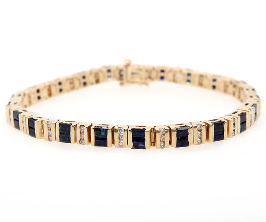 4.25ctw Baguette Sapphires and 0.33ctw Diamond Bracelet in 14K