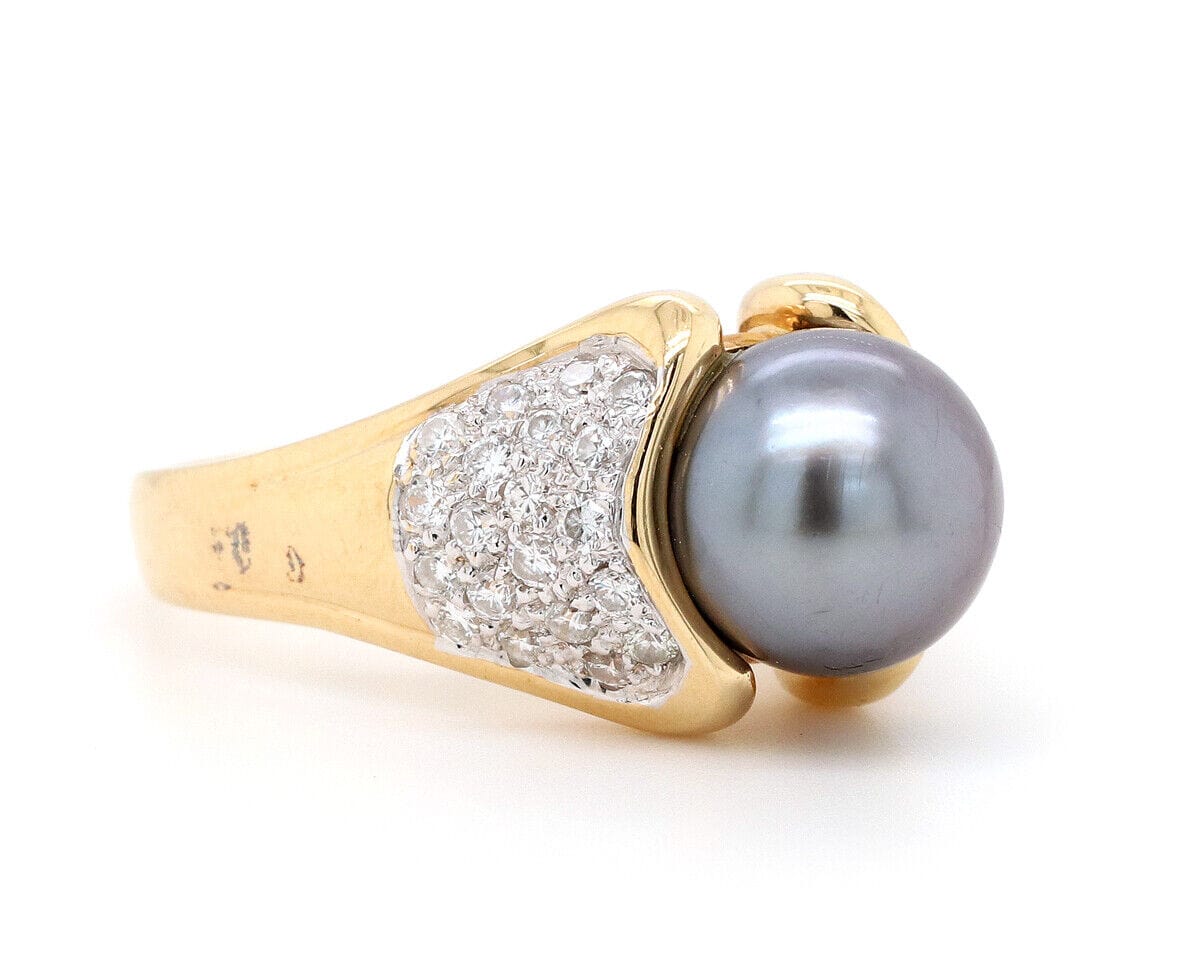 10.0MM Black Tahitian Pearl and 1.00ctw Diamond Ring in 18K